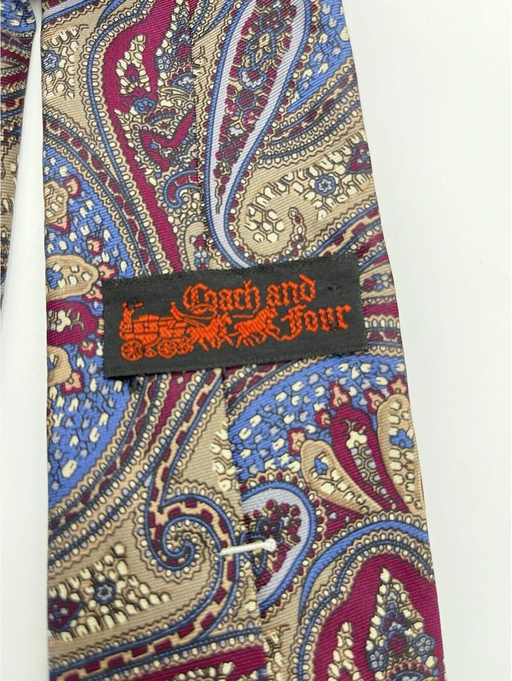 Coach and Four Mens Tie Paisley Red Blue Retro Narrow 3